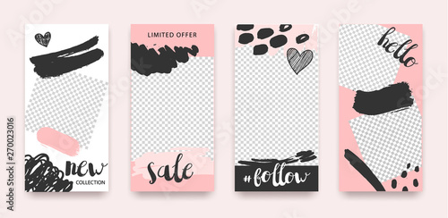 Vector set of trendy editable templates for social networks, instagram stories, web banners, frames, illustration. Sale, fashion