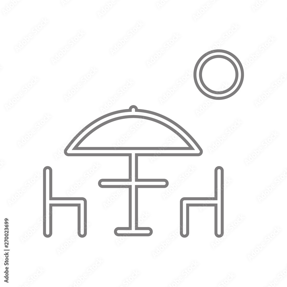 Fotografie table and chairs under sun umbrella icon