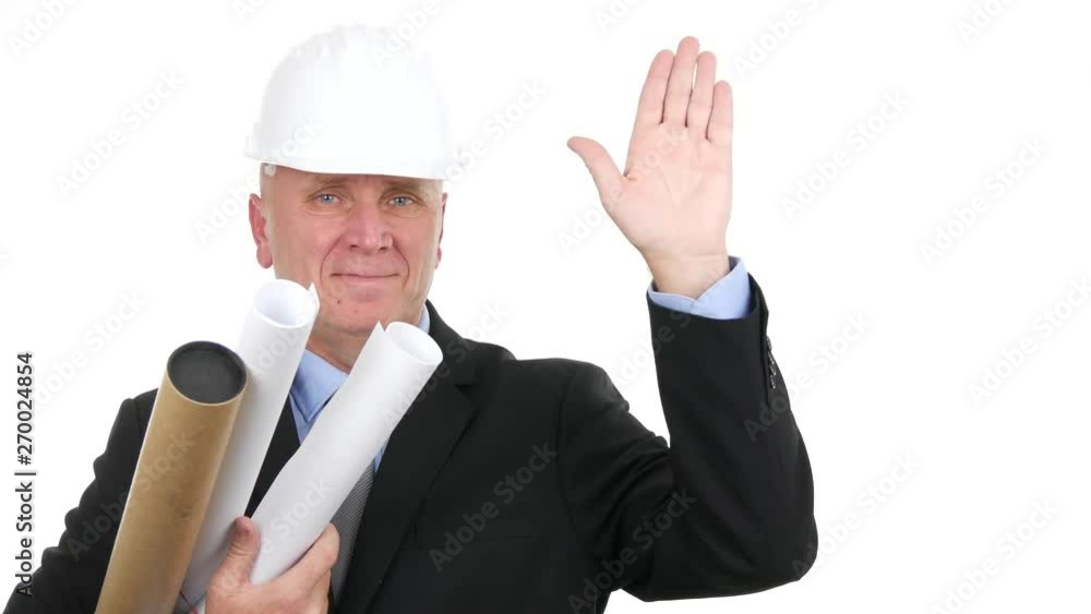 Presentable and Confident Businessman Wearing Helmet Smile and Salute with Hand Presentable and Confident Businessman Wearing Helmet Smile and Salute with Hand
