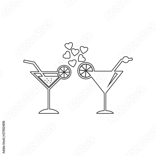 cocktail with hearts icon. Element of valentine's day, wedding for mobile concept and web apps icon. Outline, thin line icon for website design and development, app development