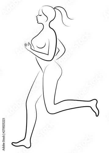 Silhouette of slender lady. The girl is running. The woman goes in for sports, strengthens health. Vector illustration
