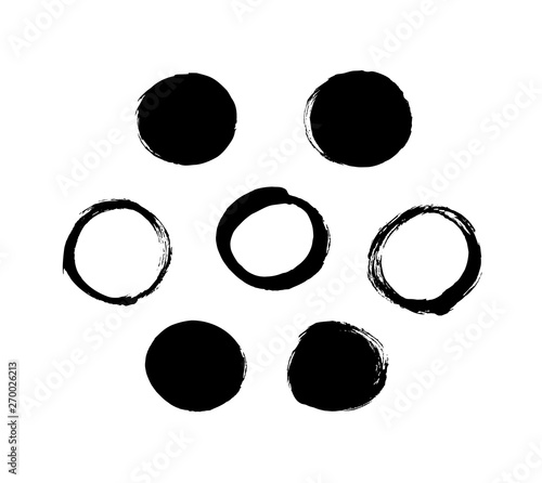 Ink brush drawn circles set vector