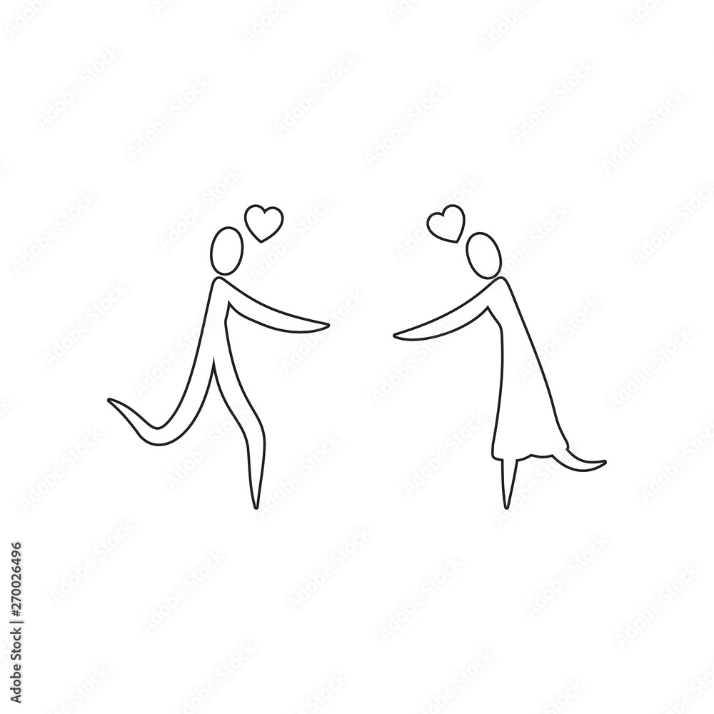 Naklejka premium loving couple with heart icon. Element of valentine's day, wedding for mobile concept and web apps icon. Outline, thin line icon for website design and development, app development