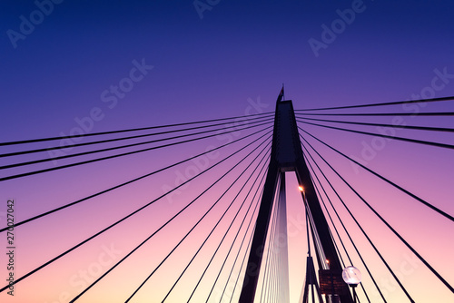 Abstract architecture background of bridge ropes, rods silhouettes