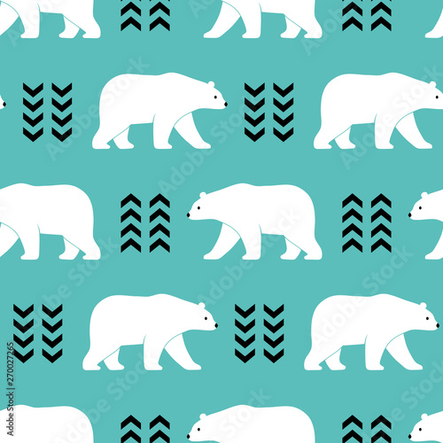 Seamless vector pattern with cute hand drawn polar bears in winter clothes. Perfect for textile, wallpaper or print design. 