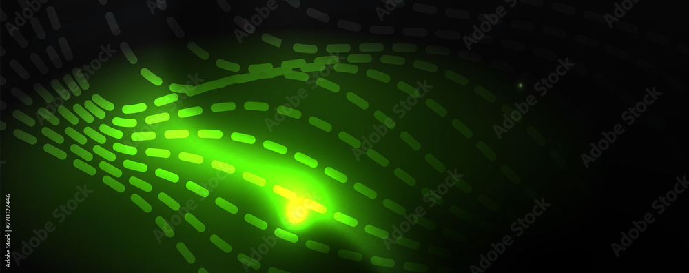 Obraz premium Smoky glowing waves in the dark. Dark abstract background with neon color light and wavy lines. Vector