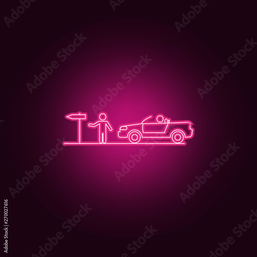 Hitch-hiking neon icon. Elements of turizm set. Simple icon for websites, web design, mobile app, info graphics photo