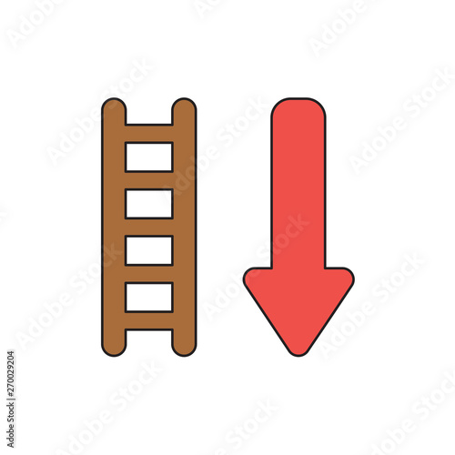 Vector icon concept of wooden ladder with arrow down.