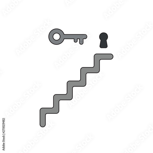 Vector icon concept of keyhole, key at top of stairs.