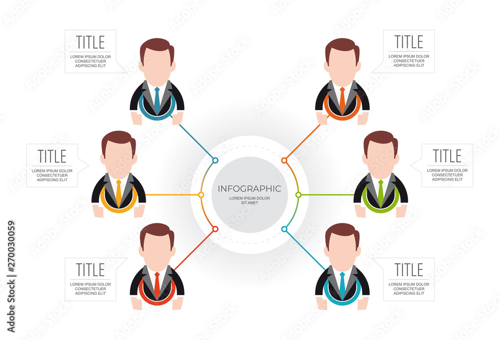 Vector abstract template infographic with icon cartoon figure businessman. Isolated on white background.