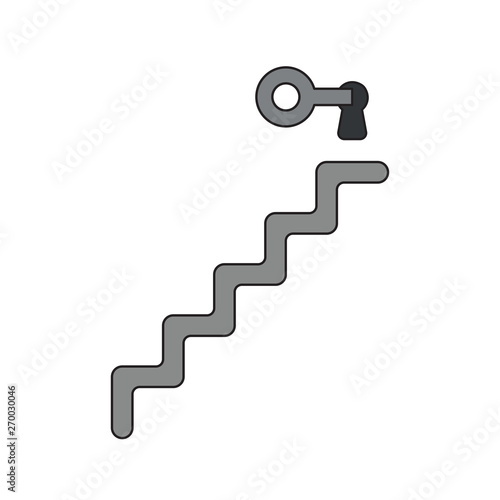 Vector icon concept of key into keyhole on top of stairs.