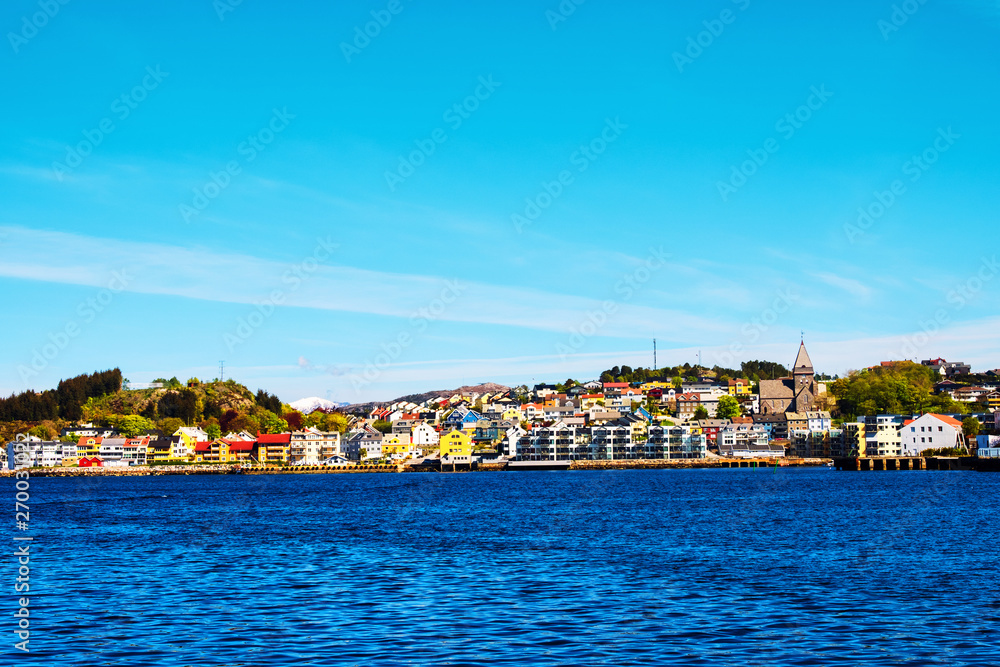 View of city center of Kristiansund, Norway during the sunny day