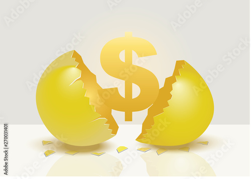 Golden Money Sign From Golden Egg Metaphor Vector Illustration