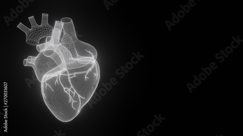 3D wireframe hearts render isolated white backgrounds, Abstract Heart icon form lines and triangles, point connecting network on blue background, 3d render