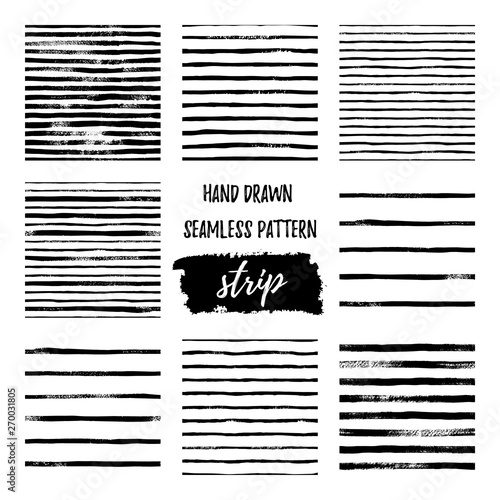 Set black and white hand draw vector seamless patterns Stripe Line.