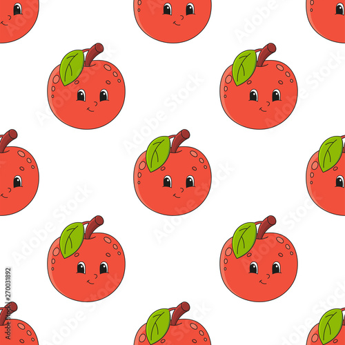 Happy apple. Colored seamless pattern with cute cartoon character. Simple flat vector illustration isolated on white background. Design wallpaper  fabric  wrapping paper  covers  websites.