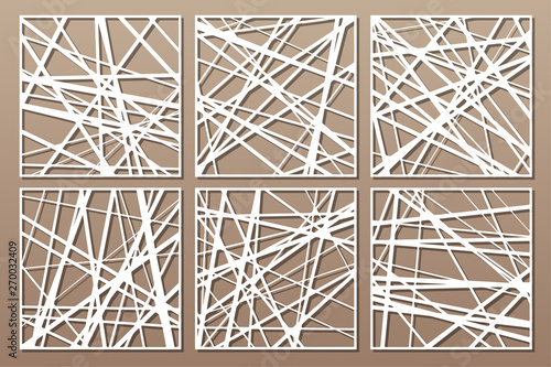 Set decorative card for cutting. Abstract linear pattern. Laser cut panel. Ratio 1:1. Vector illustration.