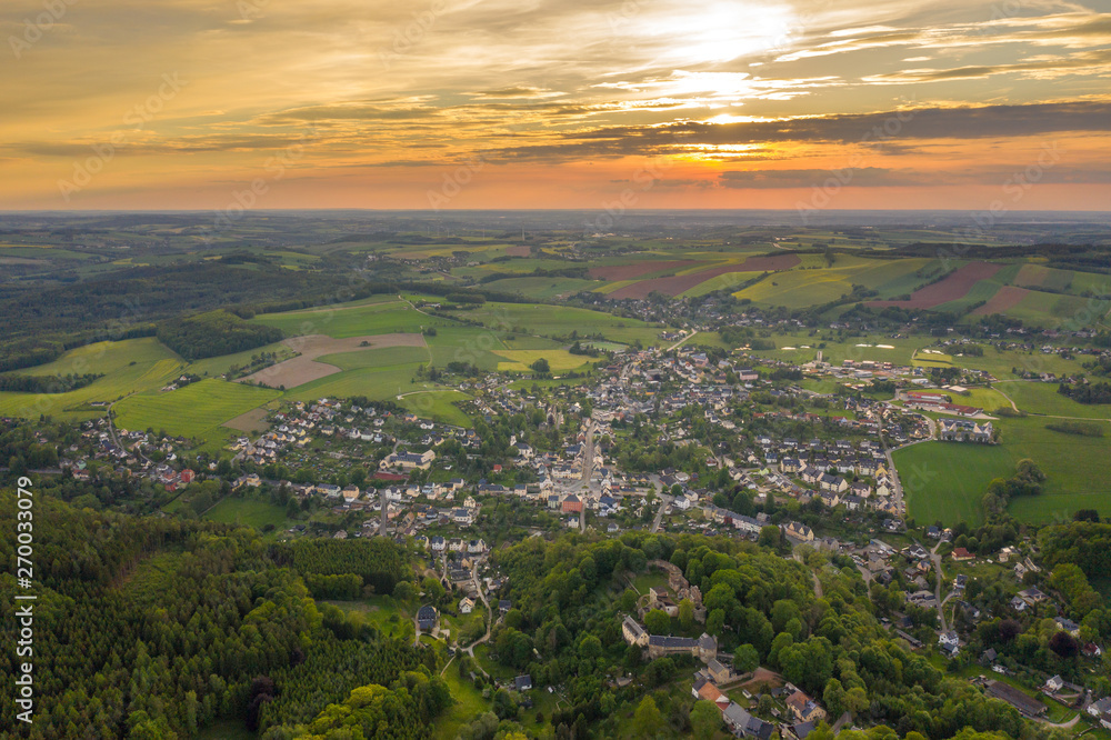 Aerial view of a small town in saxony, Germany - Hartenstein