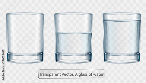Transparent vector glass of water on light background