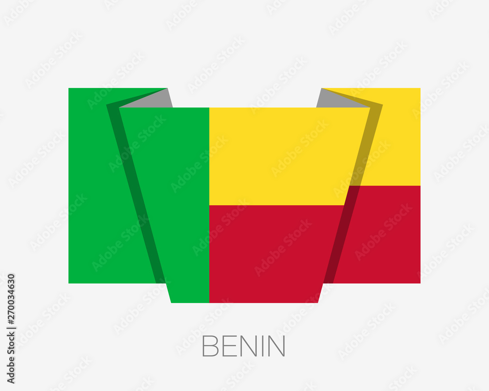 Fototapeta premium Flag of Benin. Flat Icon Waving Flag with Country Name on White