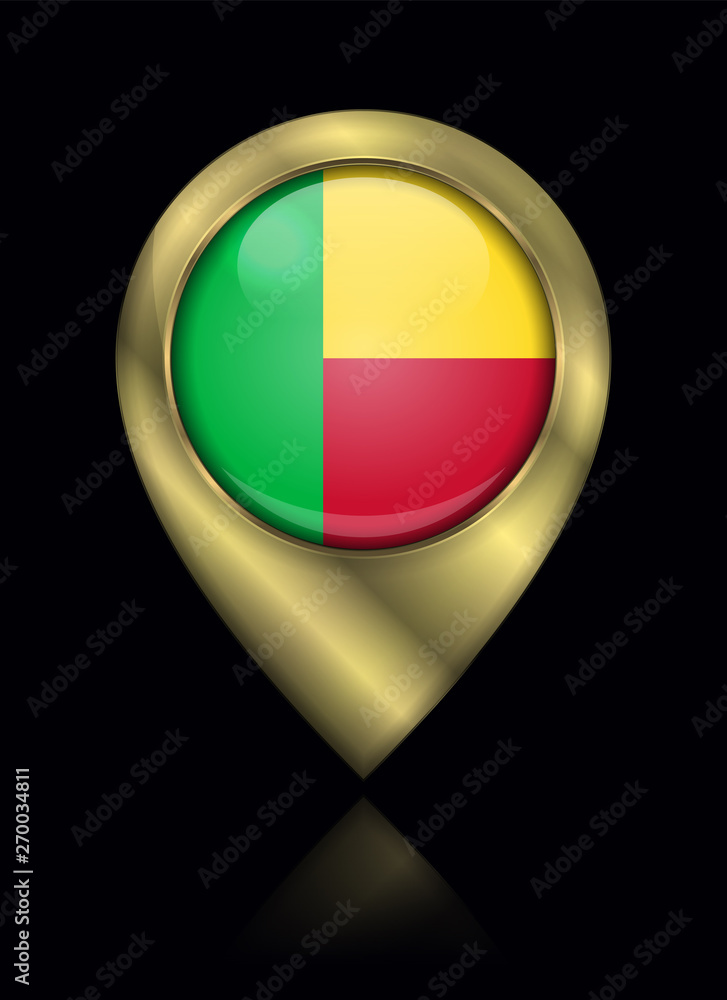 Fototapeta premium Flag of Benin. Vector Sign and Icon. Location Symbol Shape. Gold