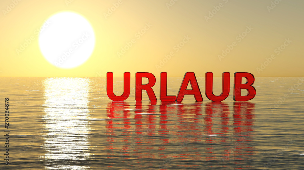 Urlaub Konzept mit Slogan auf Meer mit Sonnenuntergang Stock