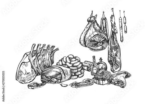 Butcher and meat market set