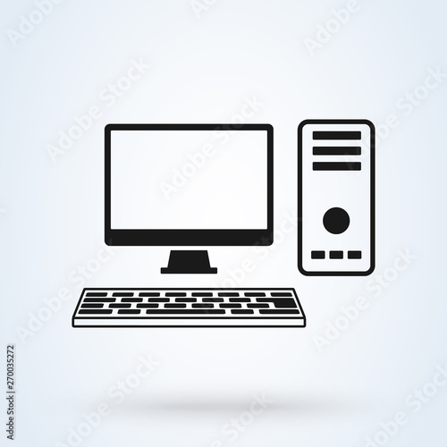 Desktop computer flat style. Vector illustration icon isolated on white background.