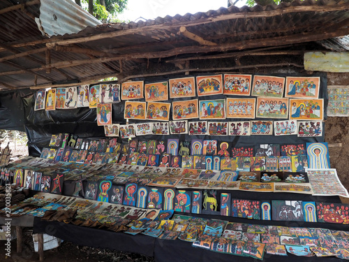 Religious frescoes as souvenirs for tourists on Lake Tana in Ethiopia photo