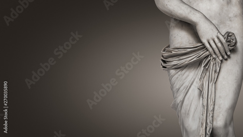 Marble body lines of young naked Roman woman of Renaissance Era at smooth gradient soft background as a banner, Rome, Italy