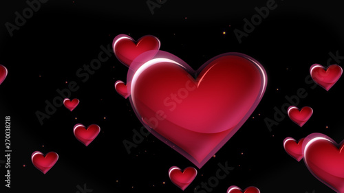 Bright red hearts abstract background