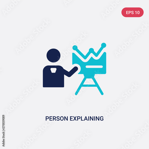 two color person explaining strategy vector icon from business and analytics concept. isolated blue person explaining strategy vector sign symbol can be use for web, mobile and logo. eps 10