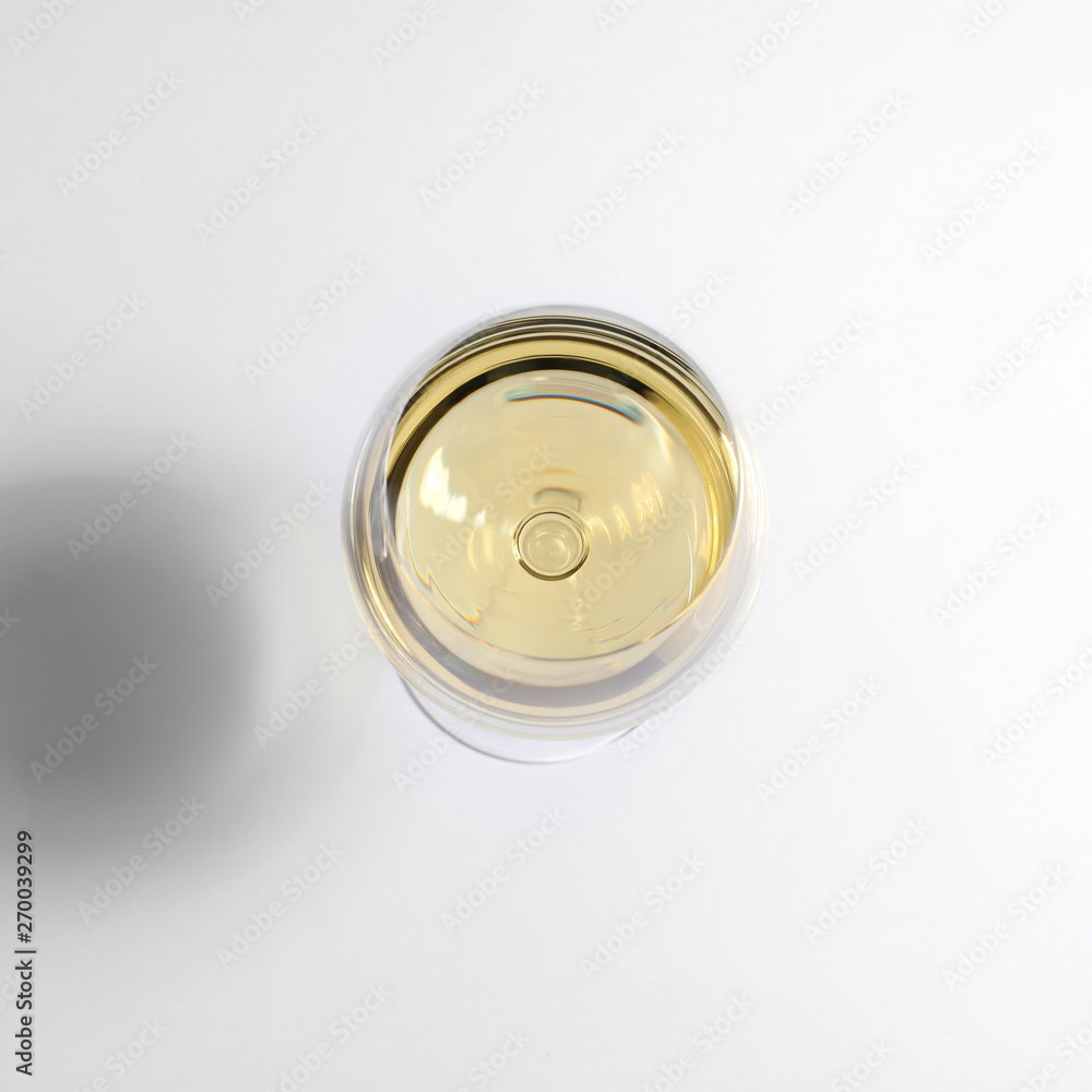Glass of wine on white background, top view Glass of wine on white background, top view