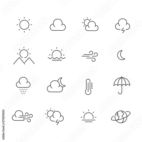 Set of weather icons. Climate symbol outline isolated on white background