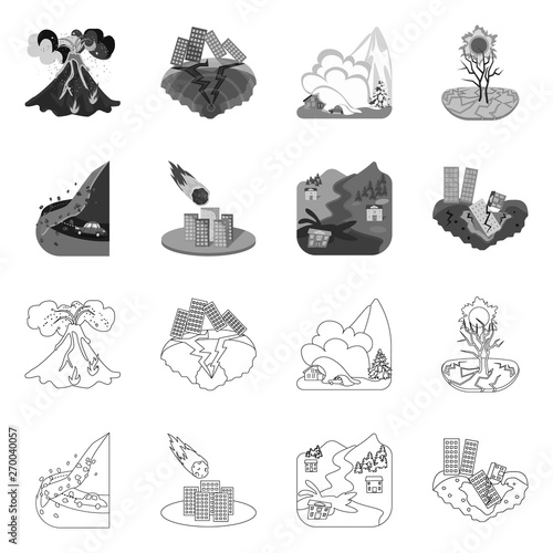 Vector illustration of weather and distress symbol. Set of weather and crash stock vector illustration.