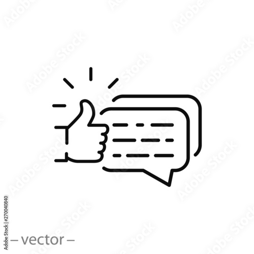 feedback icon, client review, recognition line symbol on white background - editable stroke vector illustration eps10