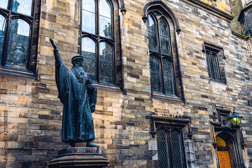 Statue of protestant reformer John Knox near Edinburgh University, Scotland photo