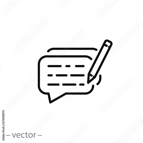 feedback icon, writing article or blog, line symbol on white background - editable stroke vector illustration eps10