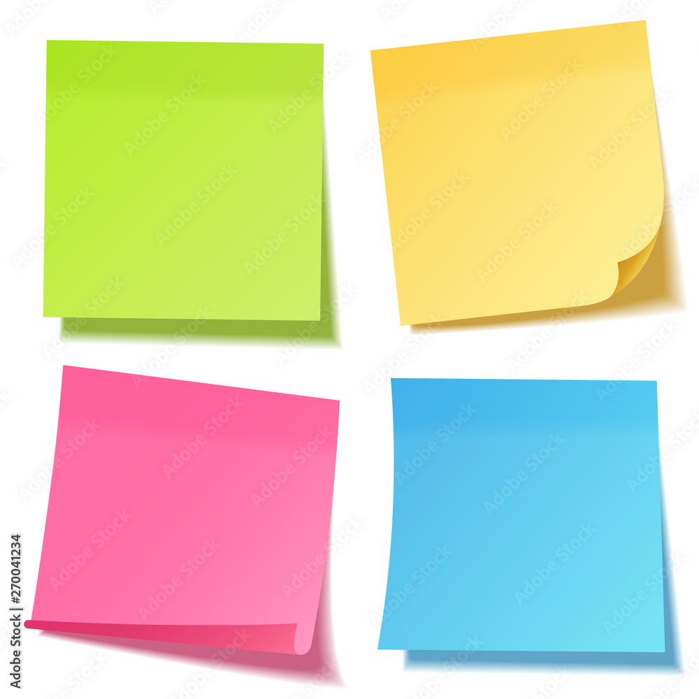 Realistic sticky note with shadow. Yellow paper set. Message on notepaper. Reminder. Vector illustration. Realistic sticky note with shadow. Yellow paper set. Message on notepaper. Reminder. Vector illustration.