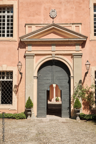 Main entrance of Rivalta castle and landscape - Piacenza - Emilia Romagna  Italy.
