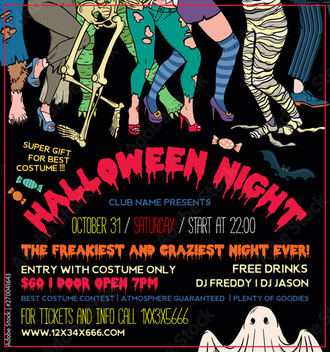 Halloween Costume Party Invitation Flyers. Vector Illustration.