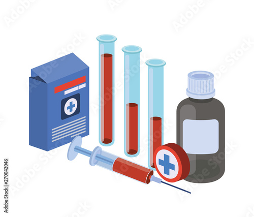 laboratory instruments with medicines in white background