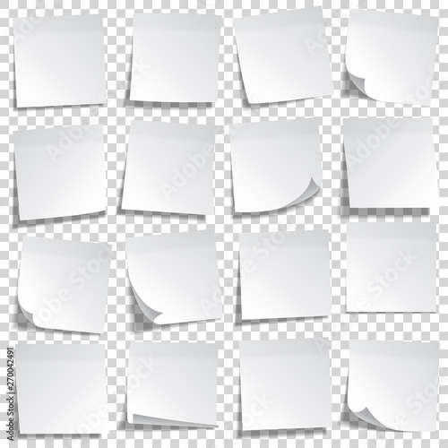 Realistic sticky note. White paper. Message on notepaper. Reminder. Eps10 vector.