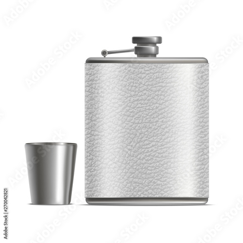 Realistic 3d Detailed Hip Flask and Cup Set. Vector