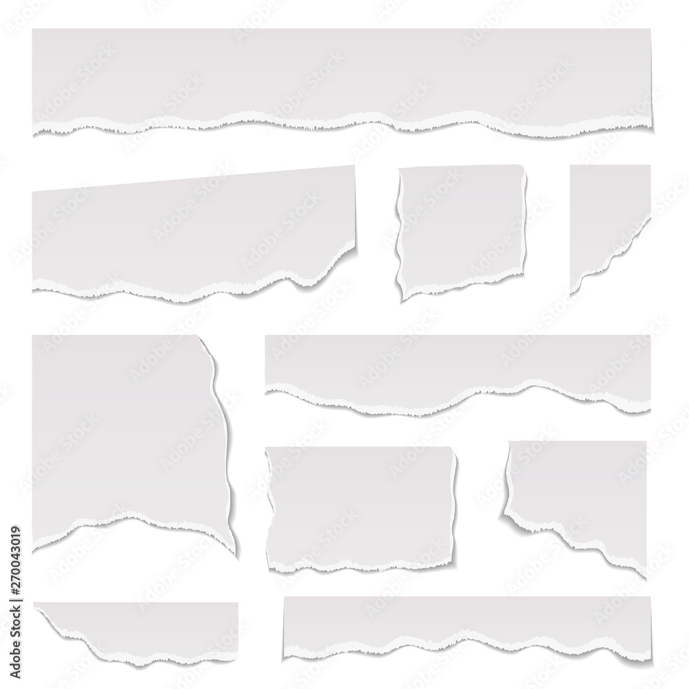 Realistic Detailed 3d White Ripped Notebook Paper Set. Vector