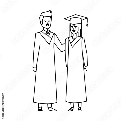 young couple students graduated characters