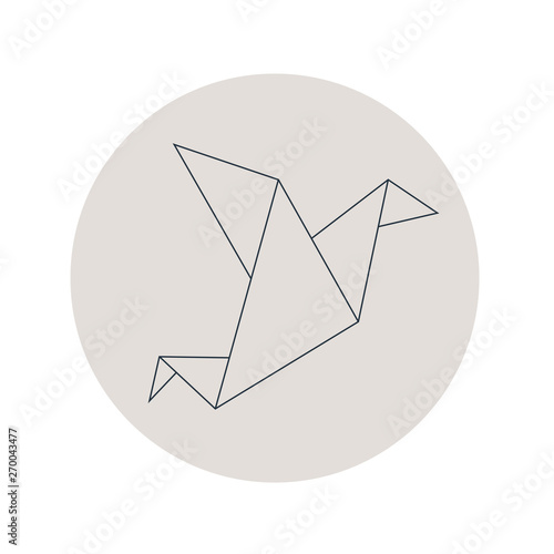 Icono plano lineal pájaro origami en círculo color gris