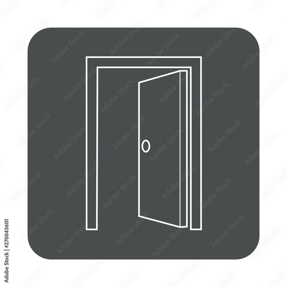 Icono plano lineal puerta abierta en cuadrado color gris Icono plano lineal puerta abierta en cuadrado color gris