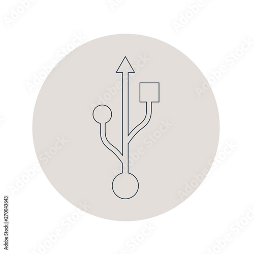 Icono plano lineal puerto USB en círculo color gris