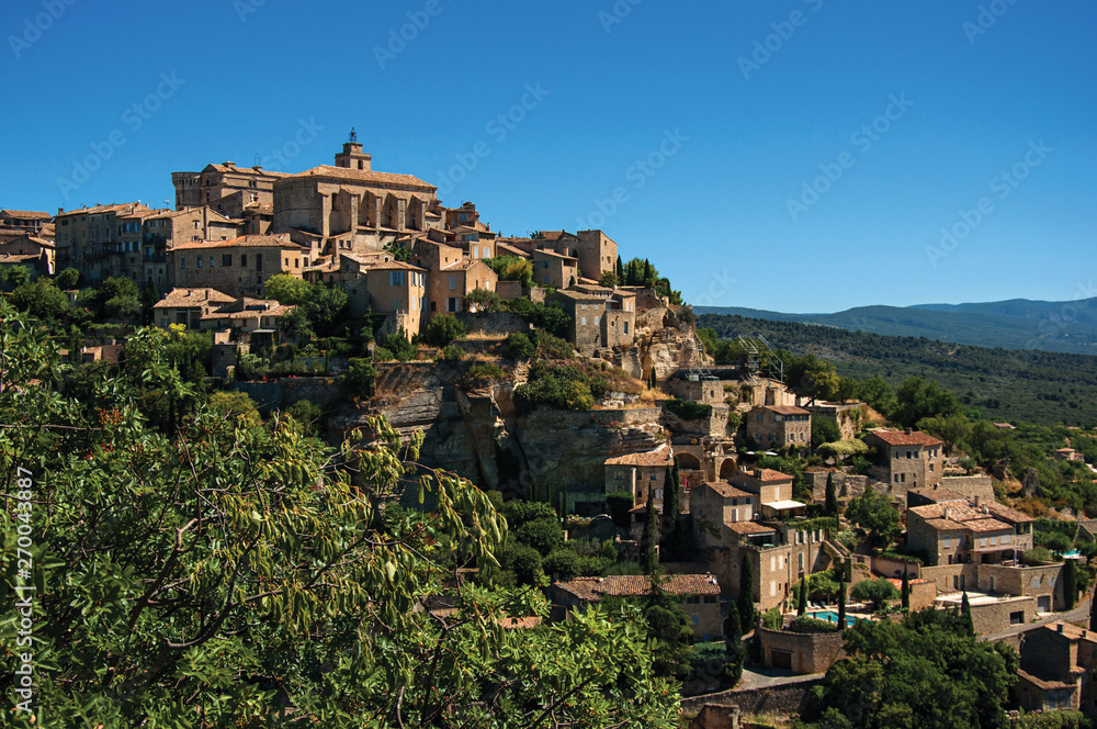 Panoramic view of the village of Gordes on top of a hill